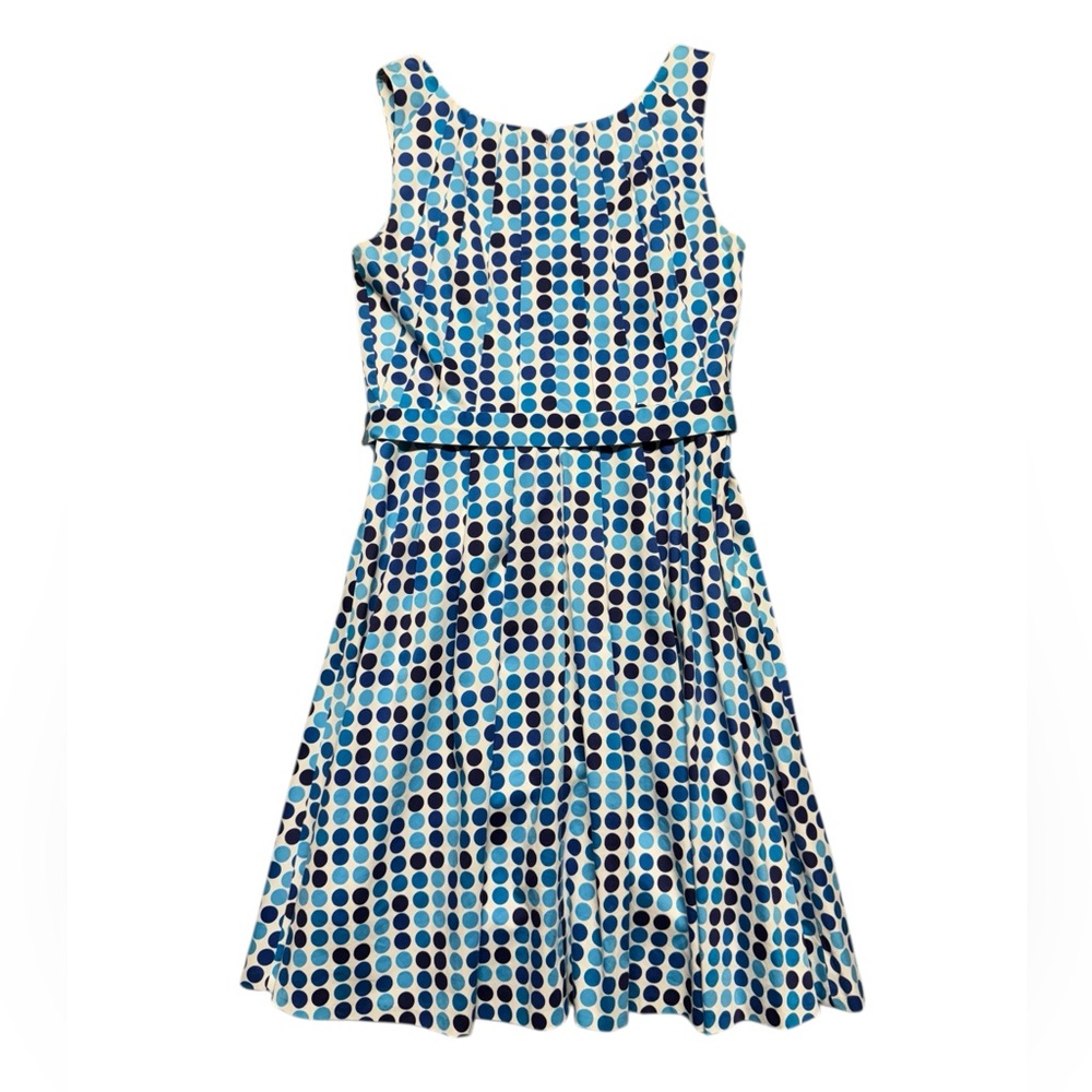 Calvin Klein Retro Blue Polka Dot Fit & Flare Dress Sleeveless Belted Size 6 - Picture 3 of 12